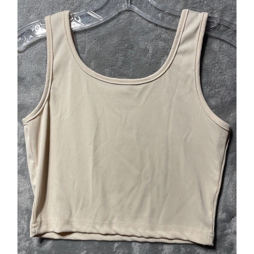 Scoop Neck Ribbed Crop  Neoprene Tank Top Juniors M